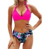image:imageYonique Women Two Piece Bathing Suits Push Up Bikini Set Halter Swimsuit Vintage SwimwearPink and Leaves