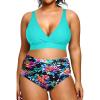 image:imageYonique Womens Plus Size Bikini High Waisted Swimsuits Two Piece Bathing Suits Tummy Control SwimwearAqua Colorful Floral