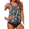 image:imageYonique Two Piece Tankini Swimsuits for Women Blouson Bathing Suits Modest SwimwearBlack Floral