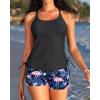image:imageYonique Two Piece Tankini Swimsuits for Women with Shorts Athletic Bathing Suits Tummy Control Swimwear Black Flamingo XS