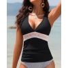 image:imageTankini Tops for WomenTummy Control Swim Top Only Color Block V Neck Bathing Suit Top No Bottom 2025 Black XXLNot Suitable for Large Busts