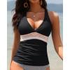 image:imageTankini Tops for WomenTummy Control Swim Top Only Color Block V Neck Bathing Suit Top No Bottom 2025 Black XXLNot Suitable for Large Busts