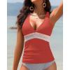 image:imageTankini Tops for WomenTummy Control Swim Top Only Color Block V Neck Bathing Suit Top No Bottom 2025 Brick Red MNot Suitable for Large Busts