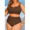 image:imageWomen Plus Size High Waisted Bikini  Ribbed Two Piece Swimsuit Tummy Control Bathing Suit VWired 2025 SwimwearBrown