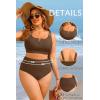 image:imageWomen Plus Size High Waisted Bikini  Ribbed Two Piece Swimsuit Tummy Control Bathing Suit VWired 2025 SwimwearBrown
