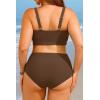 image:imageWomen Plus Size High Waisted Bikini  Ribbed Two Piece Swimsuit Tummy Control Bathing Suit VWired 2025 SwimwearBrown
