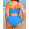 image:imageWomen Plus Size High Waisted Bikini  Ribbed Two Piece Swimsuit Tummy Control Bathing Suit VWired 2025 SwimwearColorful Blue
