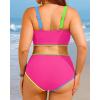 image:imageWomen Plus Size High Waisted Bikini  Ribbed Two Piece Swimsuit Tummy Control Bathing Suit VWired 2025 SwimwearColorful Pink