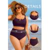 image:imageWomen Plus Size High Waisted Bikini  Ribbed Two Piece Swimsuit Tummy Control Bathing Suit VWired 2025 SwimwearDark Purple