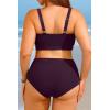 image:imageWomen Plus Size High Waisted Bikini  Ribbed Two Piece Swimsuit Tummy Control Bathing Suit VWired 2025 SwimwearDark Purple