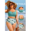 image:imageWomen Plus Size High Waisted Bikini  Ribbed Two Piece Swimsuit Tummy Control Bathing Suit VWired 2025 SwimwearGreen Flower