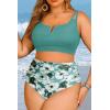 image:imageWomen Plus Size High Waisted Bikini  Ribbed Two Piece Swimsuit Tummy Control Bathing Suit VWired 2025 SwimwearGreen Flower