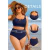 image:imageWomen Plus Size High Waisted Bikini  Ribbed Two Piece Swimsuit Tummy Control Bathing Suit VWired 2025 SwimwearNavy Blue