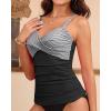 image:imageYonique Womens Tankini Top Swimwear Twist V Neck Swimsuits Tummy Control Bathing Suits Top OnlyBlack Striped