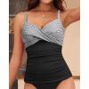 image:imageYonique Womens Tankini Top Swimwear Twist V Neck Swimsuits Tummy Control Bathing Suits Top OnlyBlack Striped