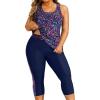 image:imageYonique 3 Piece Plus Size Swimsuits for Women Tankini Tops with Sports Bra and Swim Capris Athletic Bathing SuitsStarry Sky