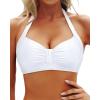 image:imageYonique Women Halter Bikini Top Only Retro Swimsuit Top Push Up Bathing Suit Top No BottomWhite1