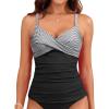 image:imageYonique Womens Tankini Top Swimwear Twist V Neck Swimsuits Tummy Control Bathing Suits Top OnlyBlack Striped
