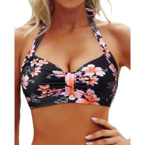 image:imageYonique Women Halter Bikini Top Only Retro Swimsuit Top Push Up Bathing Suit Top No BottomPeach Blossom1