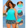 image:imageYonique Plus Size Tankini with Skirt  Two Piece Swimsuit Tummy Control Bathing Suit High Neck Swimwear 2025Aqua and Flower