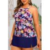 image:imageYonique Plus Size Tankini with Skirt  Two Piece Swimsuit Tummy Control Bathing Suit High Neck Swimwear 2025Colorful Leaves