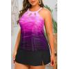 image:imageYonique Plus Size Tankini with Skirt  Two Piece Swimsuit Tummy Control Bathing Suit High Neck Swimwear 2025Pink Gradient