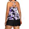 image:imageYonique Plus Size Tankini with Skirt  Two Piece Swimsuit Tummy Control Bathing Suit High Neck Swimwear 2025Purple Flowers