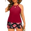 image:imageYonique Plus Size Tankini with Skirt  Two Piece Swimsuit Tummy Control Bathing Suit High Neck Swimwear 2025Red Floral