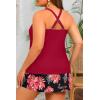 image:imageYonique Plus Size Tankini with Skirt  Two Piece Swimsuit Tummy Control Bathing Suit High Neck Swimwear 2025Red Floral
