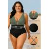 image:imageYonique Women Plus Size One Piece Swimsuit Tummy Control Bathing Suits Lace up Plunge SwimwearGreen and Black