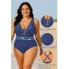 image:imageYonique Women Plus Size One Piece Swimsuit Tummy Control Bathing Suits Lace up Plunge SwimwearIndigo Blue
