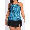 image:imageYonique Women Two Piece Plus Size Tankini with Skirt Tummy Control Bathing Suits High Neck SwimsuitsBlue Ripples