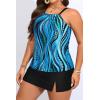 image:imageYonique Women Two Piece Plus Size Tankini with Skirt Tummy Control Bathing Suits High Neck SwimsuitsBlue Ripples