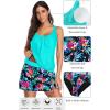 image:imageYonique Womens Blouson Tankini Swimsuits with Skirts  Two Piece Bathing Suits Tankini Modest 2026 SwimwearAqua Colorful Floral