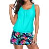 image:imageYonique Womens Blouson Tankini Swimsuits with Skirts  Two Piece Bathing Suits Tankini Modest 2026 SwimwearAqua Colorful Floral