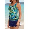 image:imageYonique Womens Blouson Tankini Swimsuits with Skirts  Two Piece Bathing Suits Tankini Modest 2026 SwimwearBlue Leaves