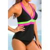 image:imageYonique Womens Two Piece Swimsuits Tummy Control Tankini Plus Size Bathing Suit Halter V Neck SwimwearGreen Pink Black