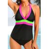 image:imageYonique Womens Two Piece Swimsuits Tummy Control Tankini Plus Size Bathing Suit Halter V Neck SwimwearGreen Pink Black
