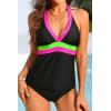 image:imageYonique Womens Two Piece Swimsuits Tummy Control Tankini Plus Size Bathing Suit Halter V Neck SwimwearGreen Pink Black