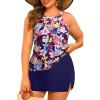 image:imageYonique Plus Size Tankini with Skirt  Two Piece Swimsuit Tummy Control Bathing Suit High Neck Swimwear 2025Colorful Leaves