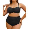 image:imageYonique Women Plus Size High Waisted Bikini Sets Two Piece Strapless Swimsuits Tummy Control Bathing Suit Bandeau SwimwearAntislip Strip  Black
