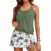 image:imageYonique Womens Blouson Tankini Swimsuits with Skirts  Two Piece Bathing Suits Tankini Modest 2026 SwimwearGreen Palm Tree