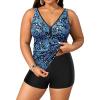 image:imageYonique Womens Plus Size Swimsuits with Shorts Tummy Control Tankini Two Piece Bathing Suits Athletic SwimwearBlue Paisley1