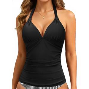image:imageHalter Tankini Tops for Women  Tummy Control Swimsuit Top Only 2026 Push Up Bathing Suit Tank Top No BottomBlack