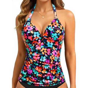 image:imageHalter Tankini Tops for Women  Tummy Control Swimsuit Top Only 2026 Push Up Bathing Suit Tank Top No BottomColorful Floral 02