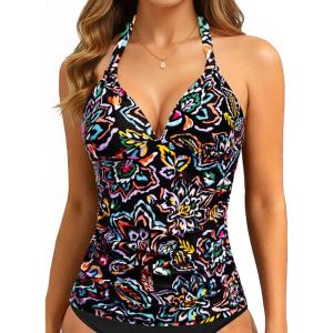 image:imageHalter Tankini Tops for Women  Tummy Control Swimsuit Top Only 2026 Push Up Bathing Suit Tank Top No BottomColorful Paisley