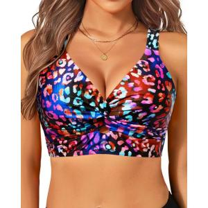image:imageWomens Bikini Top  Supportive Swimsuit for Large Bust  2025 Cut Out Twist Swim TopColor Leopard