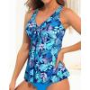 image:imageYonique Womens Flowy Tankini Top  Modest Swim Top with Loose Fit No BottomBlue Leaves2