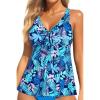 image:imageYonique Womens Flowy Tankini Top  Modest Swim Top with Loose Fit No BottomBlue Leaves2
