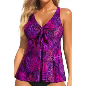 image:imageYonique Womens Flowy Tankini Top  Modest Swim Top with Loose Fit No BottomPurple Leaves